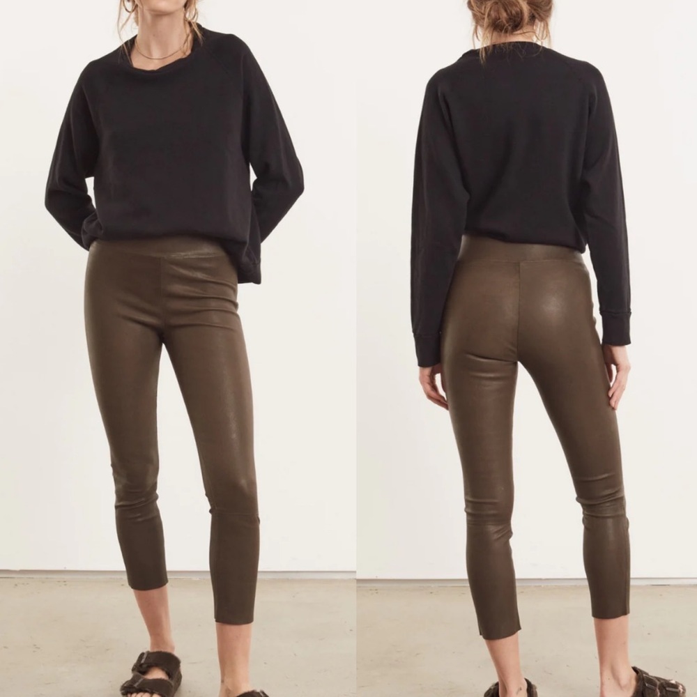SPRWMN Leather Cropped Leggings in Army Size M